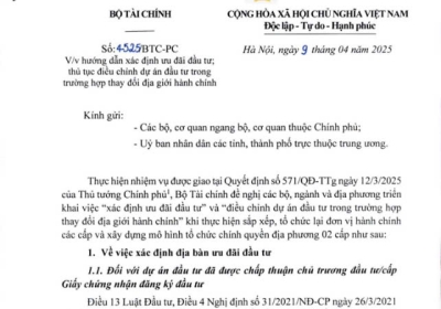 Công văn hướng dẫn xác định ưu đãi đầu tư khi thay đổi địa giới hành chính
