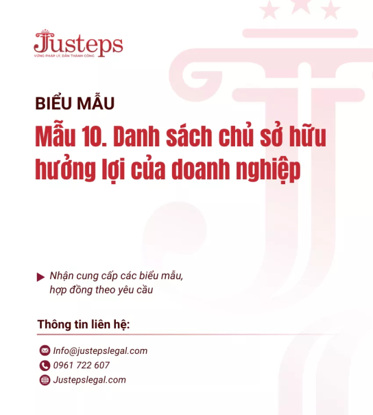 Mẫu 10. Danh sách chủ sở hữu hưởng lợi của doanh nghiệp