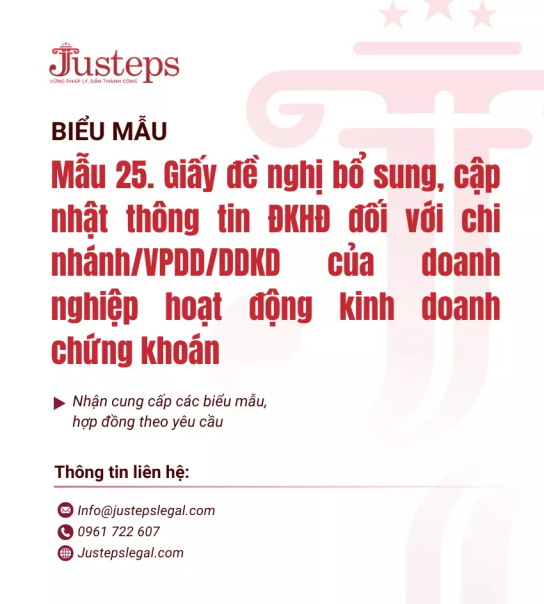 Mẫu 25. Giấy đề nghị bổ sung, cập nhật thông tin ĐKHĐ đối với chi nhánh/VPDD/DDKD của doanh nghiệp hoạt động kinh doanh chứng khoán
